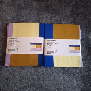 2 Pack Ikea TESAMMANS Pillow Covers‎ 16×23 Zipper Multi Color Block Retro 80's